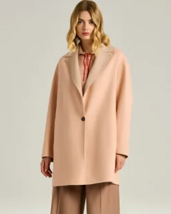 PURE WOOL ROSE OVERCOAT WITH CALFSKIN DETAIL AND SILK LINING
