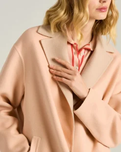 PURE WOOL ROSE OVERCOAT WITH CALFSKIN DETAIL AND SILK LINING