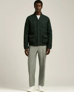 QUILTED JACKET WITH JACQUARD PATTERN GREEN AND UTILITY POCKETS