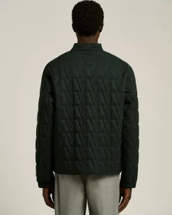 QUILTED JACKET WITH JACQUARD PATTERN GREEN AND UTILITY POCKETS
