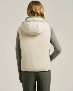 REVERSIBLE PADDED SILK AND CASHMERE VEST WITH HOOD
