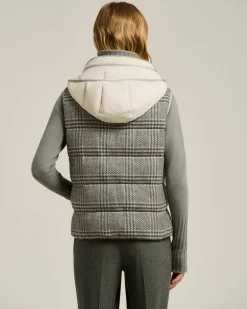 REVERSIBLE PADDED SILK AND CASHMERE VEST WITH HOOD