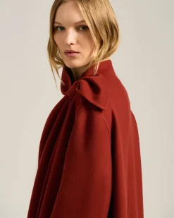 RUST LONG PURE CASHMERE COAT WITH SARTORIAL KNOT