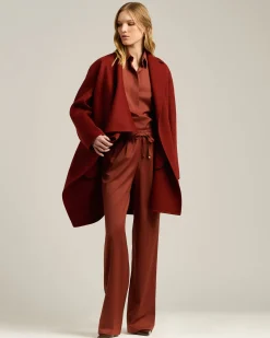 RUST PURE CASHMERE COAT WITH ASYMMETRIC DRAPING