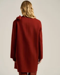 RUST PURE CASHMERE COAT WITH ASYMMETRIC DRAPING