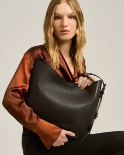 SEMI-SOFT DARK BROWN CALFSKIN LEATHER BAG