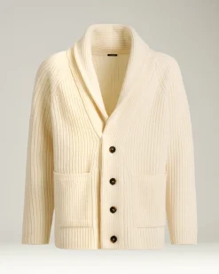 SHAWL COLLAR CARDIGAN IN WHITE WOOL AND CASHMERE