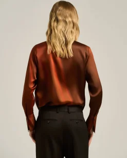 SHIRT IN PURE PRINTED SILK BROWN WITH SOFT COLLAR