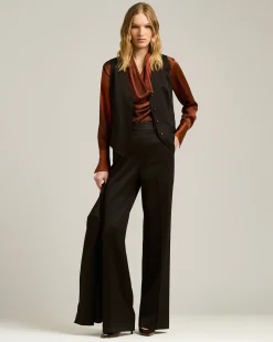 SHIRT IN PURE PRINTED SILK BROWN WITH SOFT COLLAR