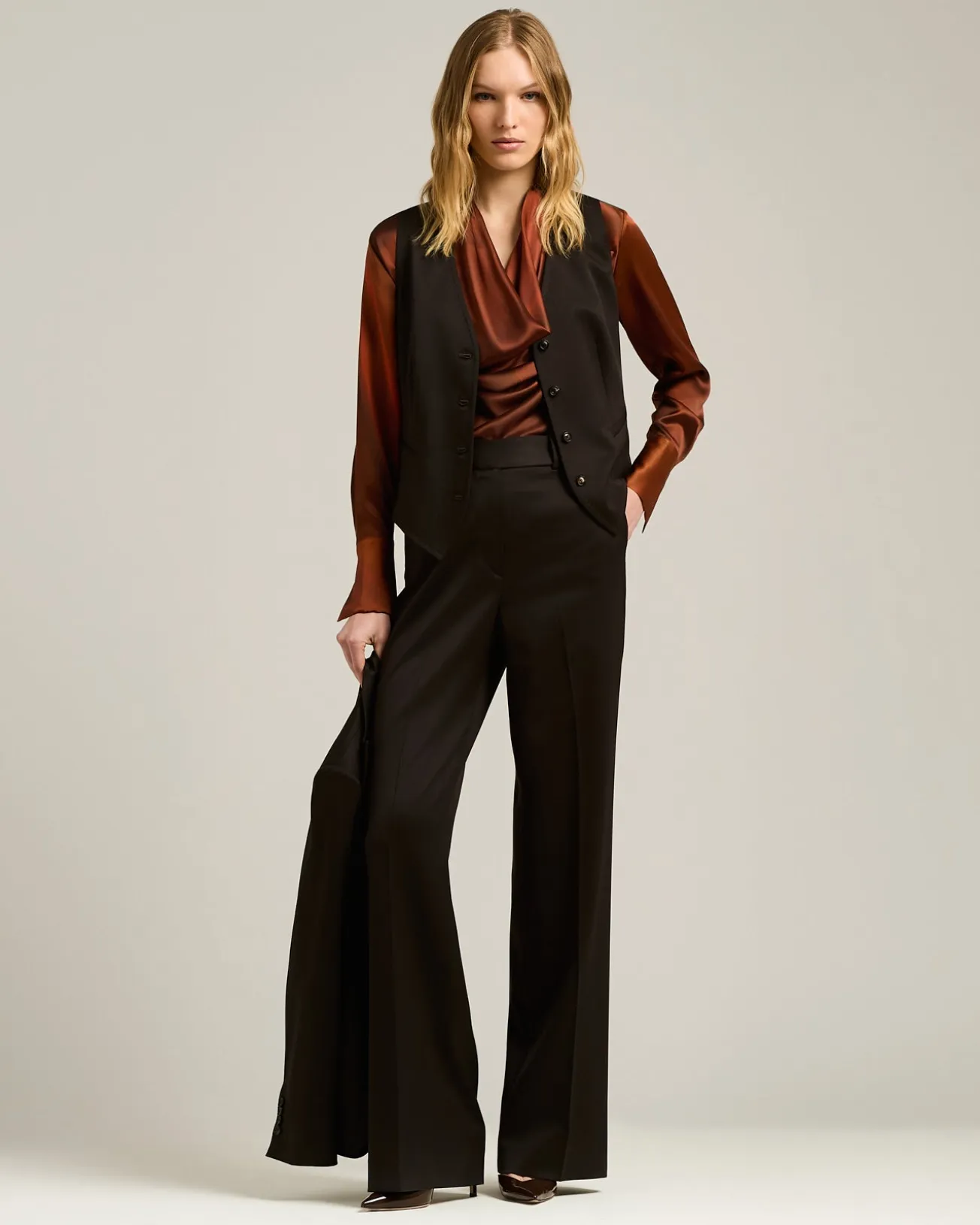 SHIRT IN PURE PRINTED SILK BROWN WITH SOFT COLLAR
