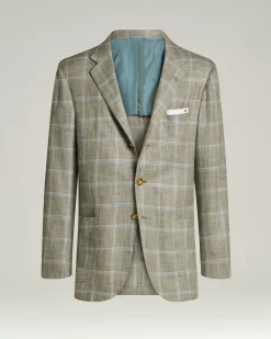 SILK COTTON CASHMERE CHECKED SINGLE-BREASTED JACKET IN BEIGE