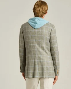 SILK COTTON CASHMERE CHECKED SINGLE-BREASTED JACKET IN BEIGE