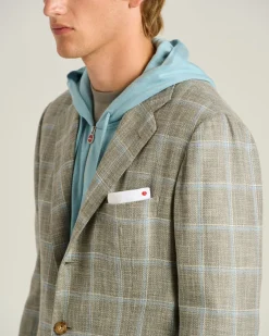 SILK COTTON CASHMERE CHECKED SINGLE-BREASTED JACKET IN BEIGE