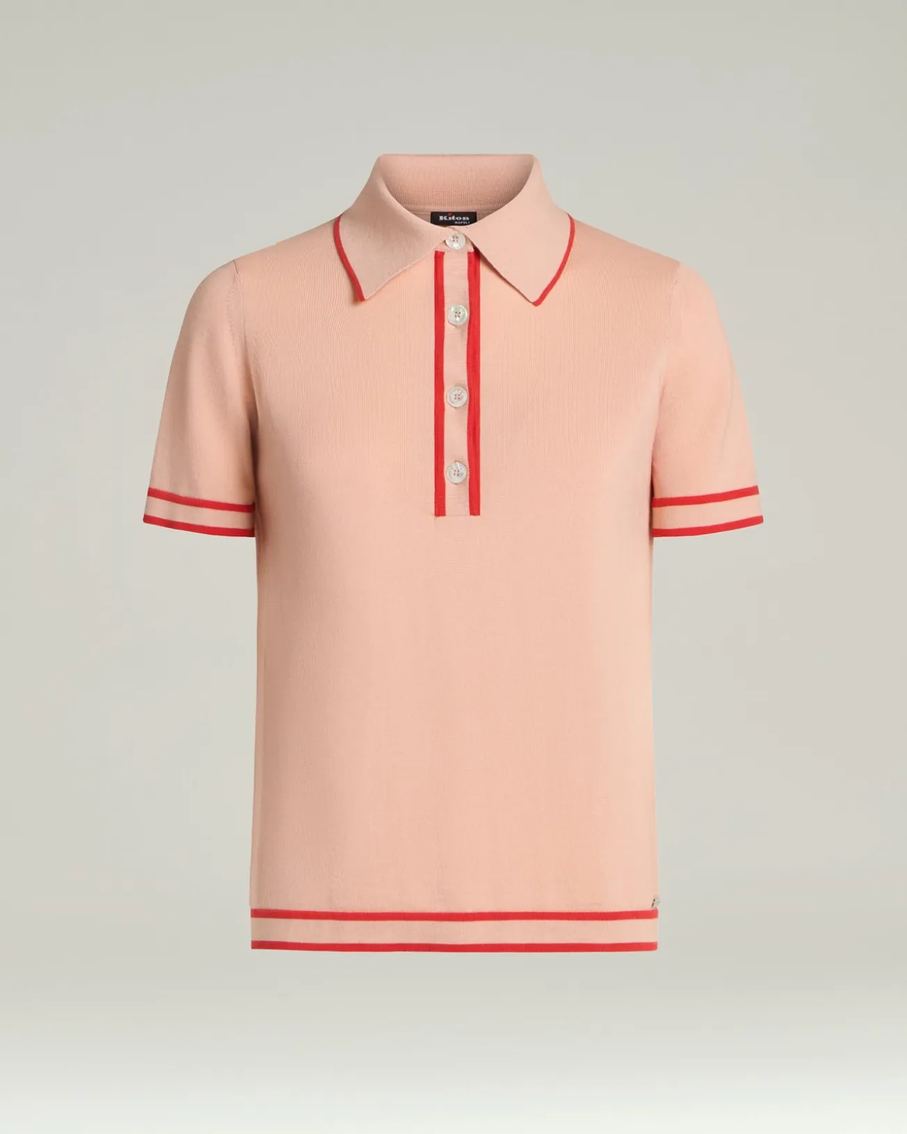 SILK POLO SHIRT WITH CONTRASTING TRIMS IN PEACH PINK AND CORAL