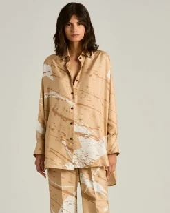 SILK SATIN SHIRT WITH ABSTRACT PATTERN