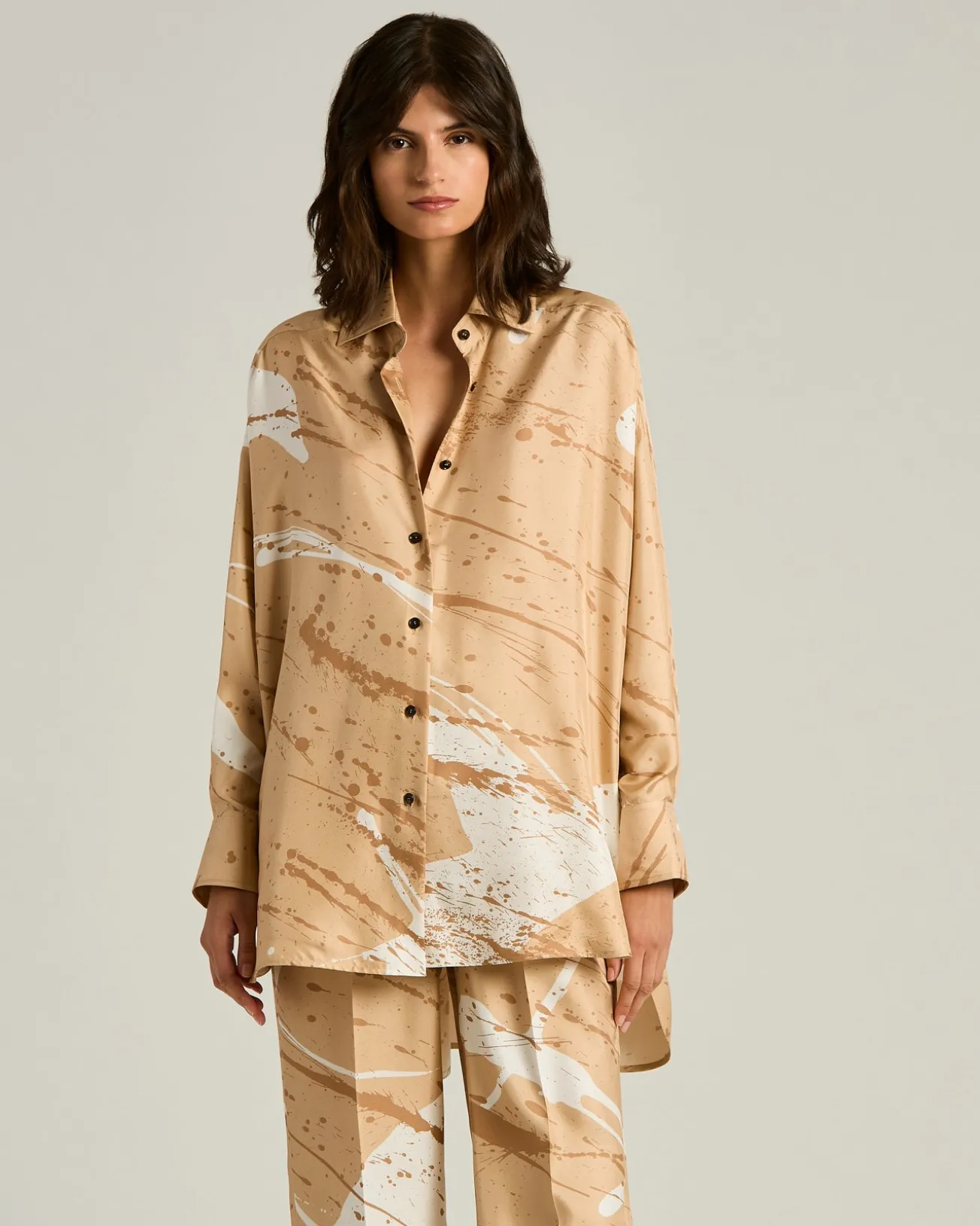 SILK SATIN SHIRT WITH ABSTRACT PATTERN