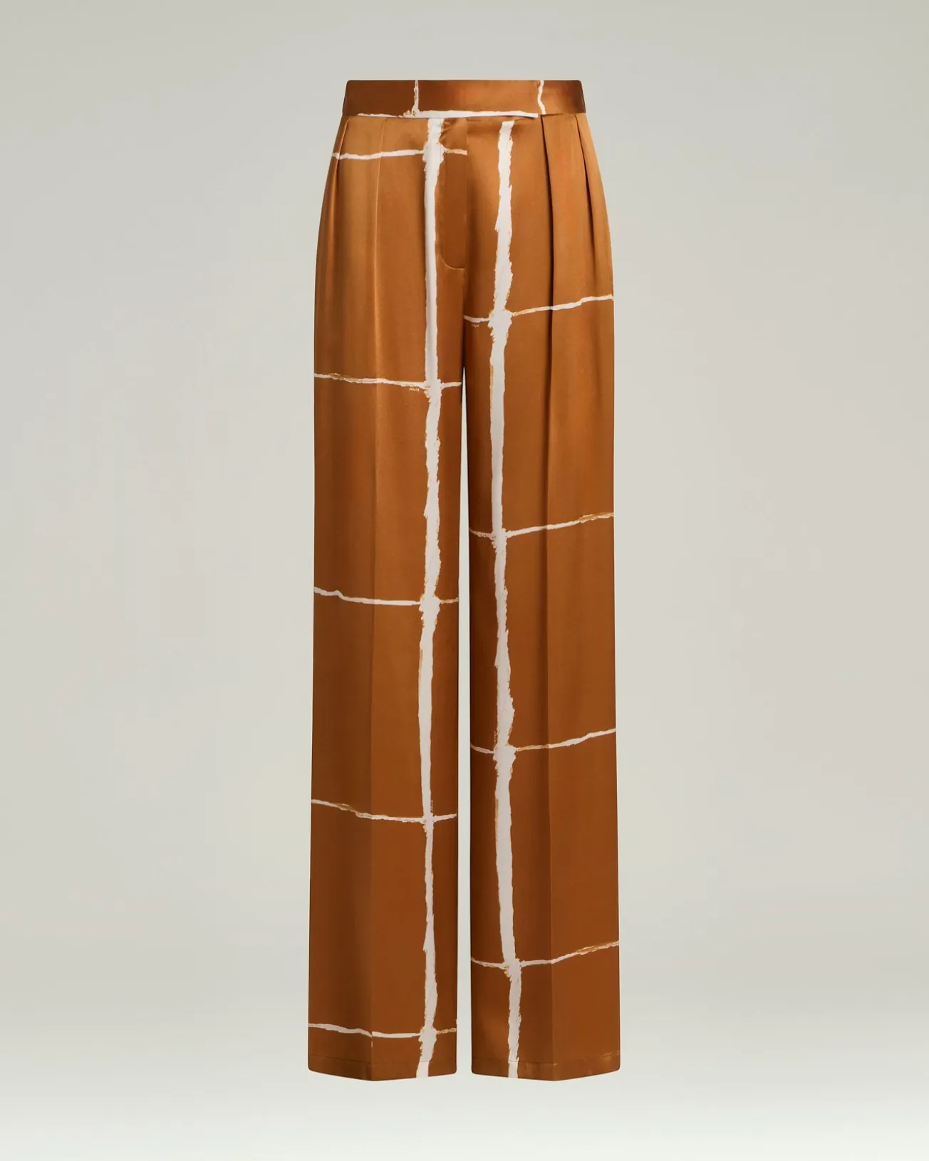 SILK SATIN TROUSERS WITH ABSTRACT PRINT IN LEATHER