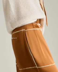 SILK SATIN TROUSERS WITH ABSTRACT PRINT IN LEATHER