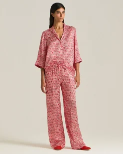 SILK TROUSERS WITH SCARLET STAIRS PATTERN