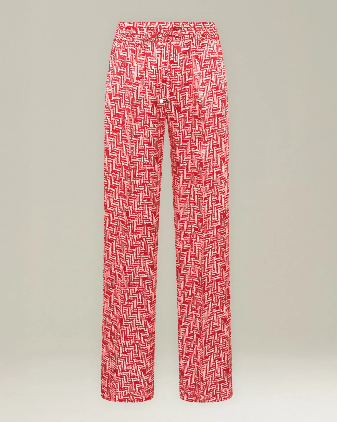 SILK TROUSERS WITH SCARLET STAIRS PATTERN