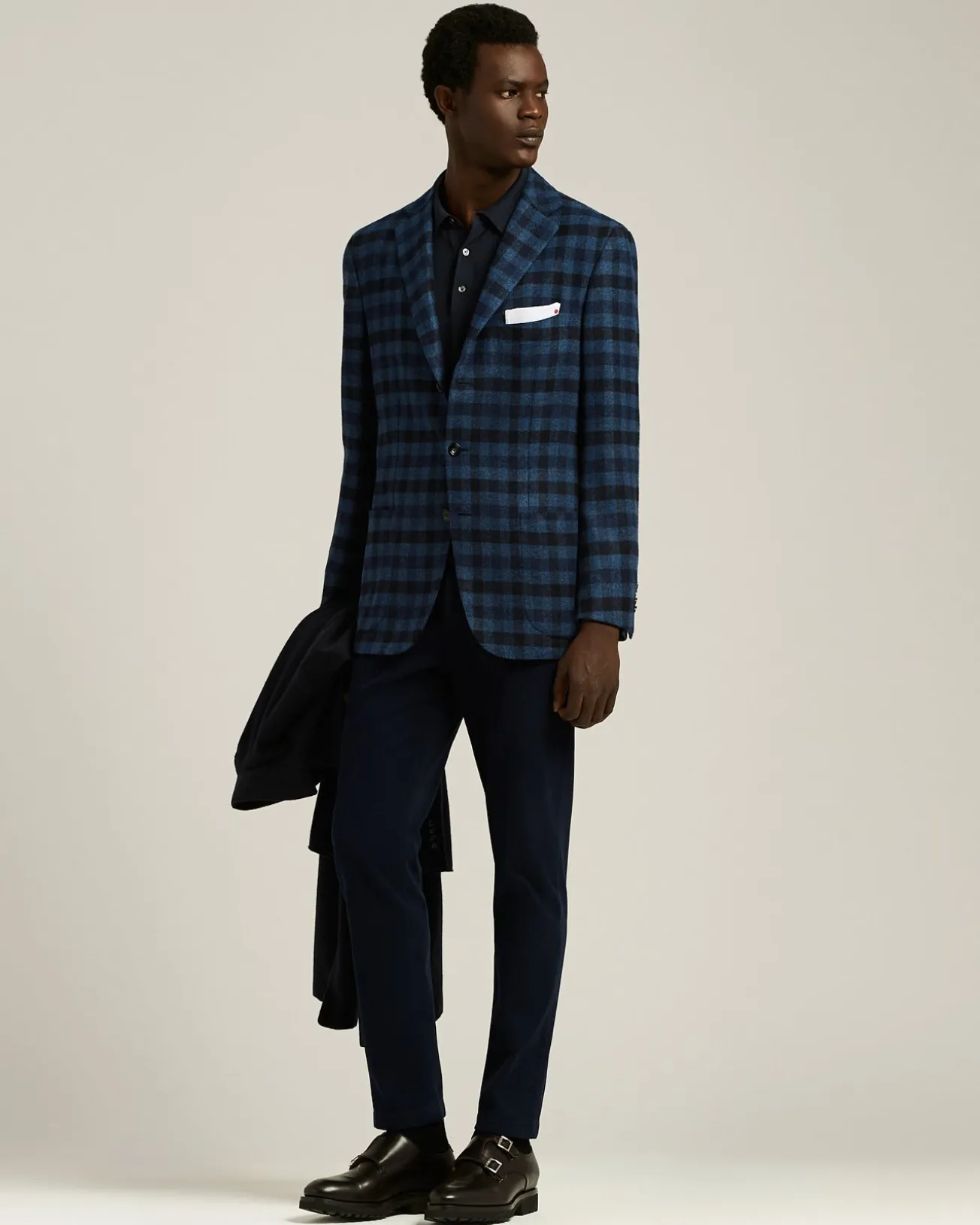 SINGLE-BREASTED CHECKED BLAZER IN CASHMERE, VICUÑA AND SILK