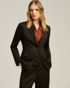 SINGLE-BREASTED JACKET IN STRETCH VIRGIN WOOL BROWN