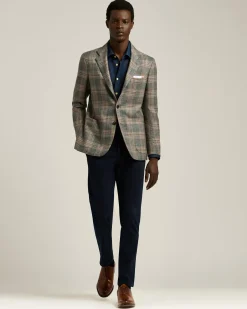 SINGLE-BREASTED MEDIUM GREY PRINCE OF WALES JACKET IN CASHMERE