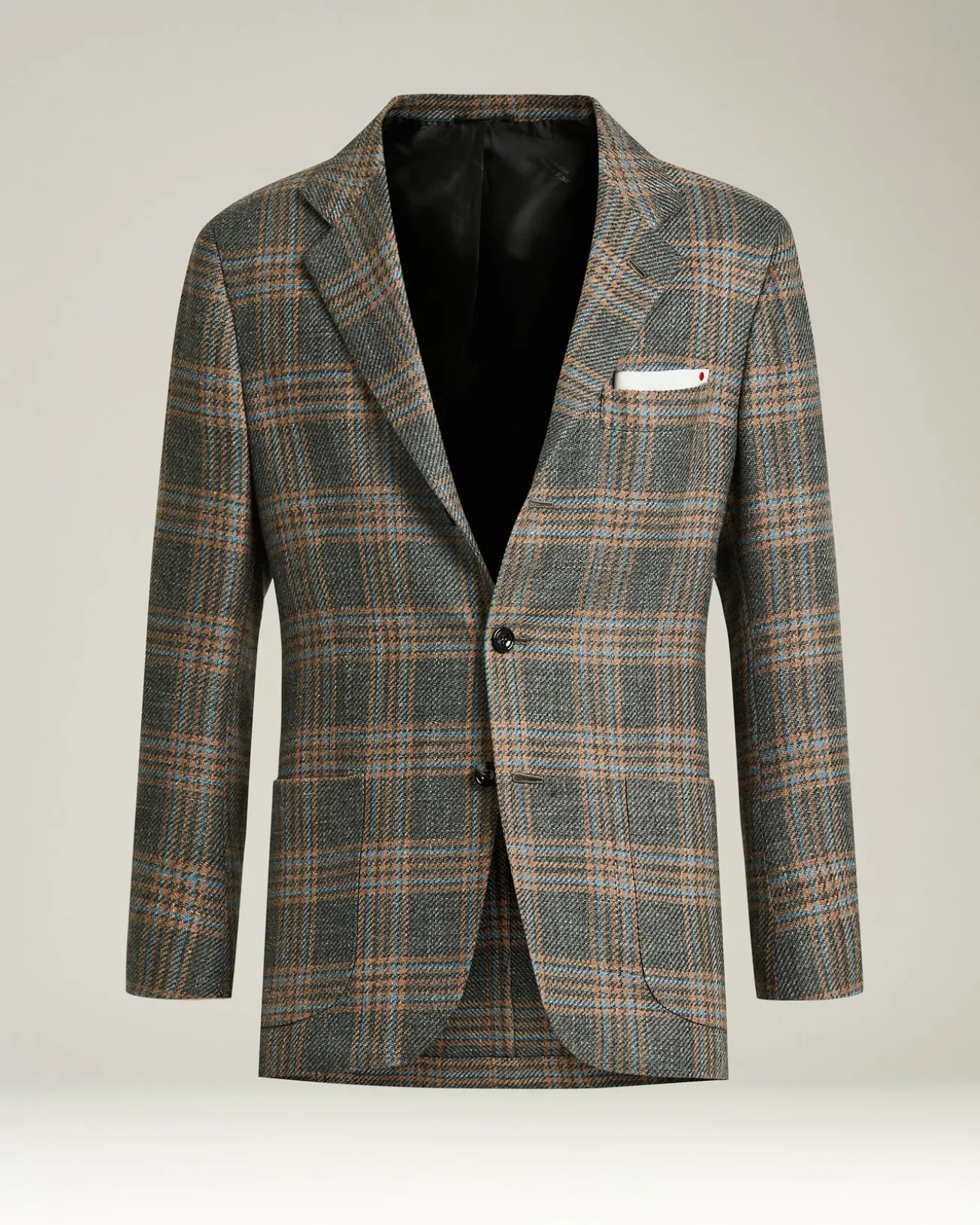 SINGLE-BREASTED MEDIUM GREY PRINCE OF WALES JACKET IN CASHMERE