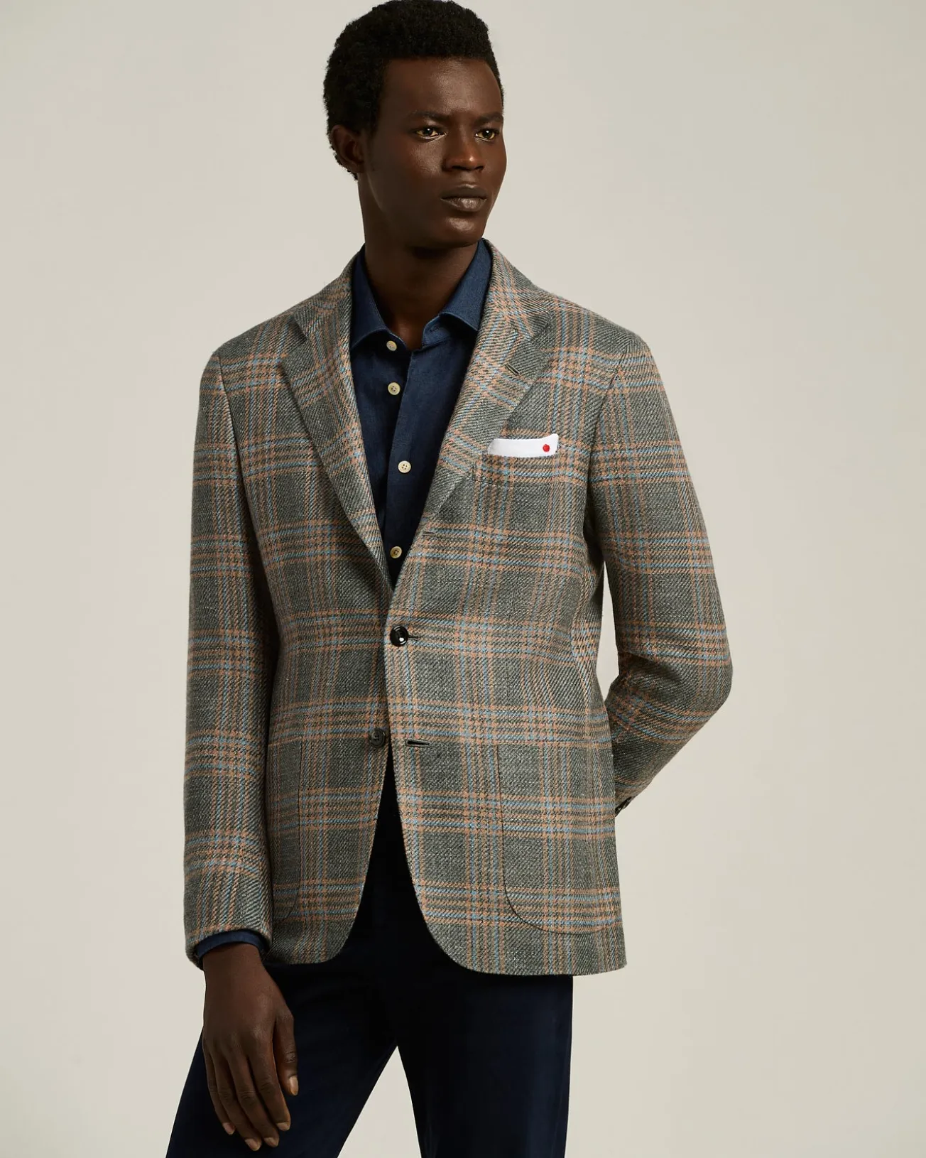 SINGLE-BREASTED MEDIUM GREY PRINCE OF WALES JACKET IN CASHMERE