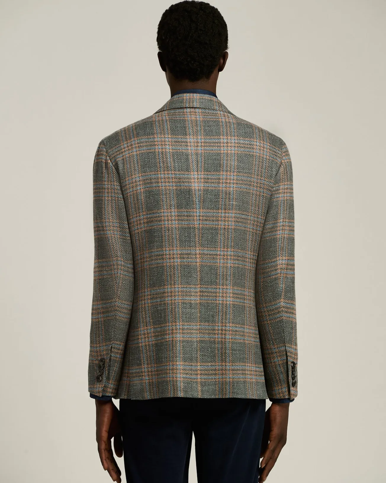 SINGLE-BREASTED MEDIUM GREY PRINCE OF WALES JACKET IN CASHMERE
