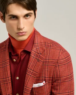 SINGLE-BREASTED RED PRINCE OF WALES JACKET IN CASHMERE