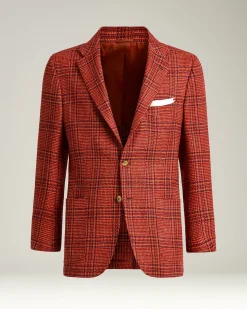 SINGLE-BREASTED RED PRINCE OF WALES JACKET IN CASHMERE