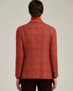 SINGLE-BREASTED RED PRINCE OF WALES JACKET IN CASHMERE