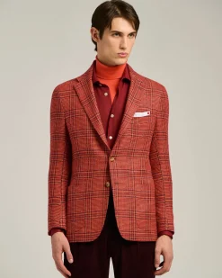 SINGLE-BREASTED RED PRINCE OF WALES JACKET IN CASHMERE