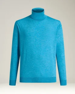 SKY BLUE SILK AND “DIAMANTE BLU” WOOL TURTLENECK