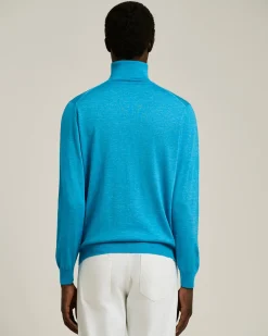 SKY BLUE SILK AND “DIAMANTE BLU” WOOL TURTLENECK