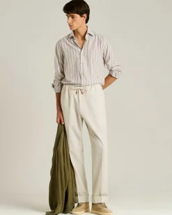 STRIPED COTTON SHIRT IN BROWN