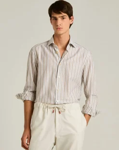 STRIPED COTTON SHIRT IN BROWN