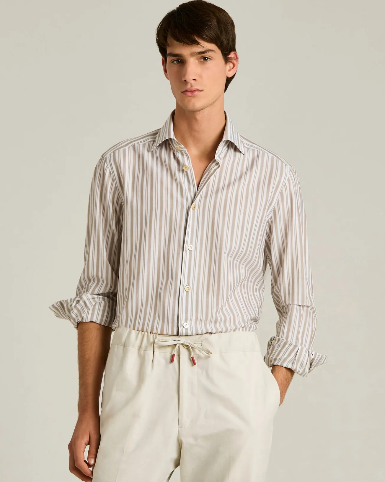 STRIPED COTTON SHIRT IN BROWN