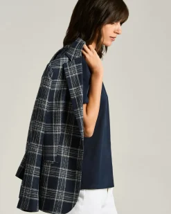 TAILORED CHECKED JACKET IN BLUE SILK, COTTON AND CASHMERE BLEND