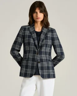 TAILORED CHECKED JACKET IN BLUE SILK, COTTON AND CASHMERE BLEND