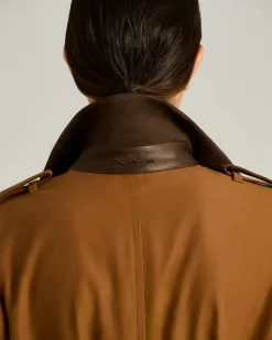 TAILORED COTTON AND LEATHER TRENCH COAT