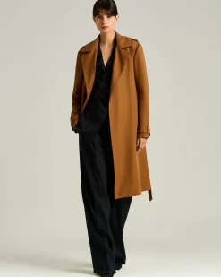 TAILORED COTTON AND LEATHER TRENCH COAT