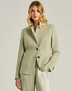 TAILORED JACKET IN FINE YARNS GREEN VIRGIN WOOL, SILK AND COTTON BLEND
