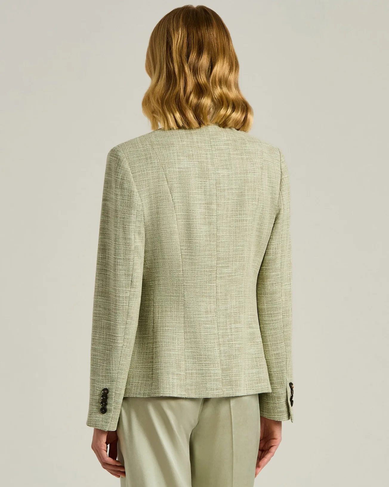 TAILORED JACKET IN FINE YARNS GREEN VIRGIN WOOL, SILK AND COTTON BLEND
