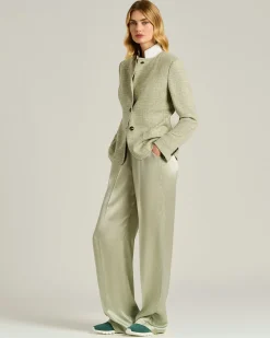 TAILORED JACKET IN FINE YARNS GREEN VIRGIN WOOL, SILK AND COTTON BLEND