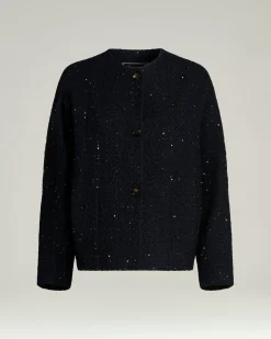 TAILORED WOOL AND SILK JACKET IN NAVY BLUE