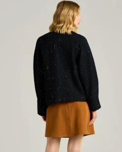 TAILORED WOOL AND SILK JACKET IN NAVY BLUE