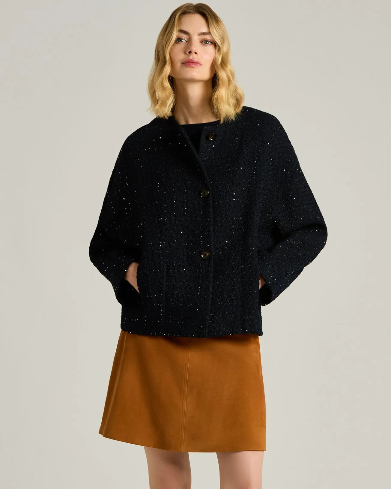 TAILORED WOOL AND SILK JACKET IN NAVY BLUE