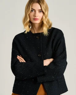 TAILORED WOOL AND SILK JACKET IN NAVY BLUE